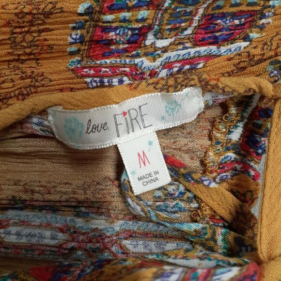 LOVE FIRE Aztec Print Sleeveless Dress Yellow Strappy Lined Keyhole Size M - Picture 7 of 9